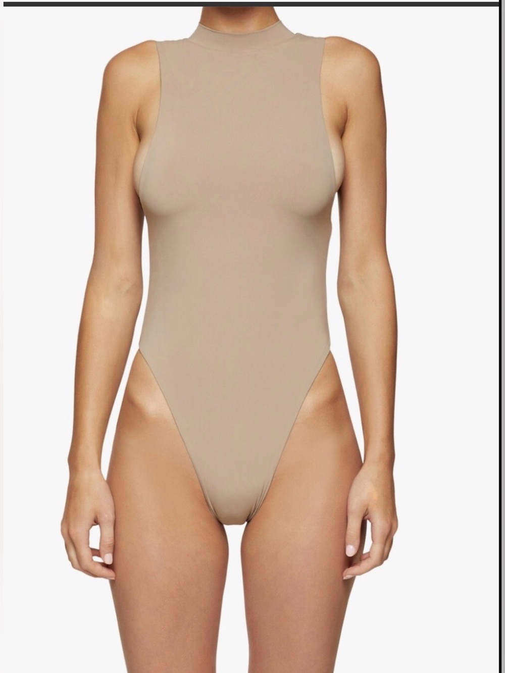 High-Neck One-Piece Swimsuit in Taupe